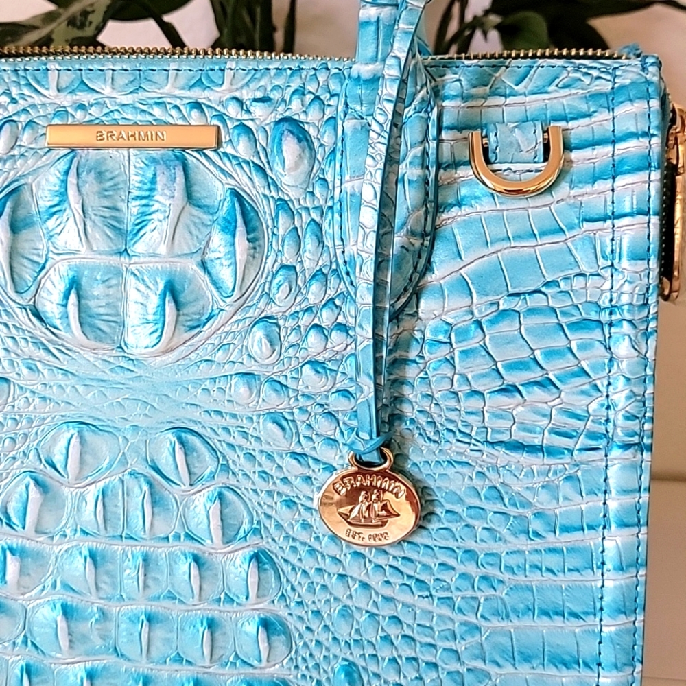 NWT 🌹Brahmin Caroline Handbag Dusty Blue Melbourne Collection leather - Picture 7 of 16